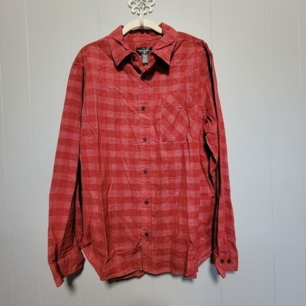 Houston White Red Plaid Button Down Shirt Men XL Long Sleeve Textured Cotton NEW